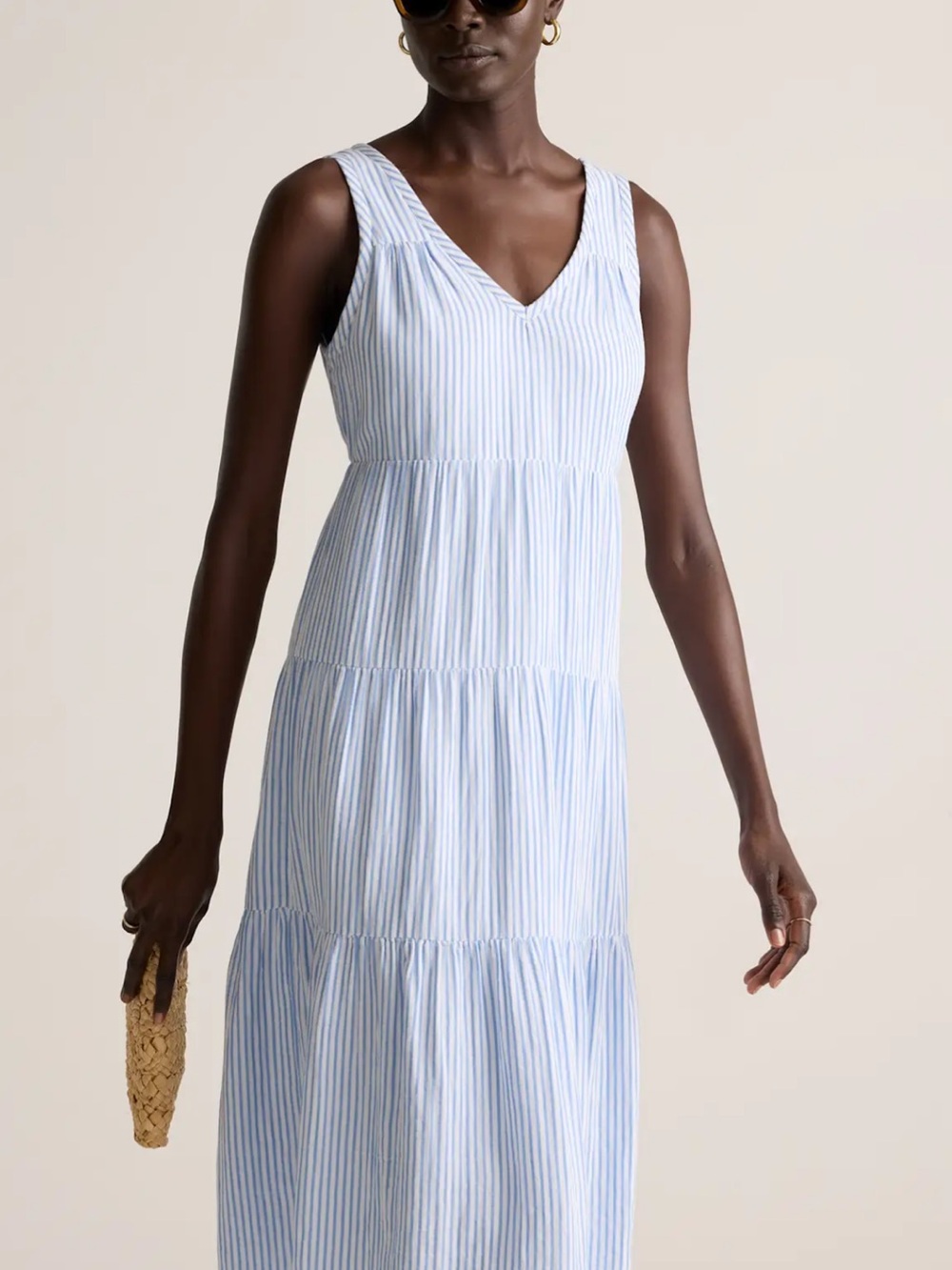 Quince Blue and White Striped Maxi Dress
